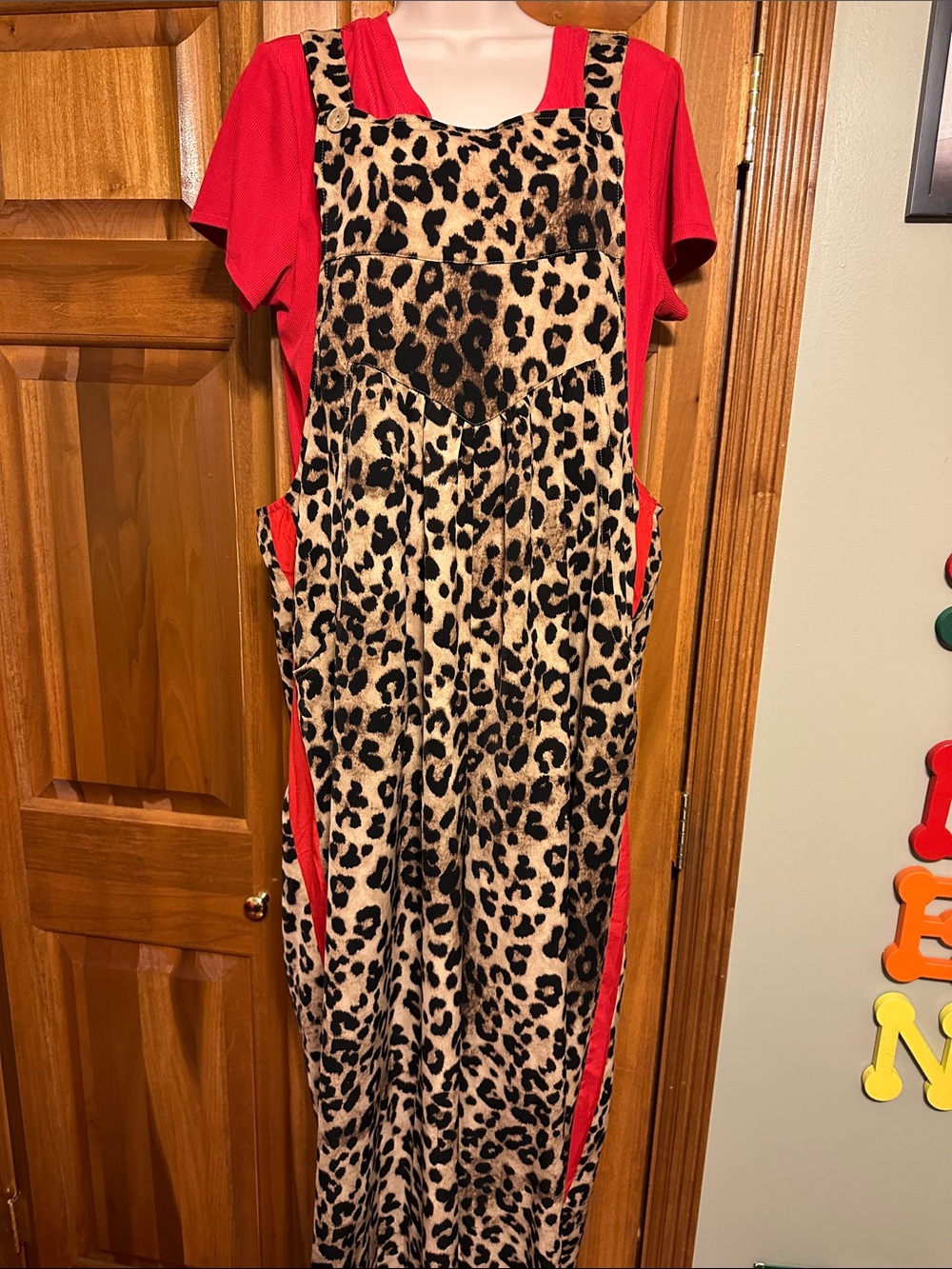 ODDY Leopard Print Wide Leg Jumpsuit with Red Accents